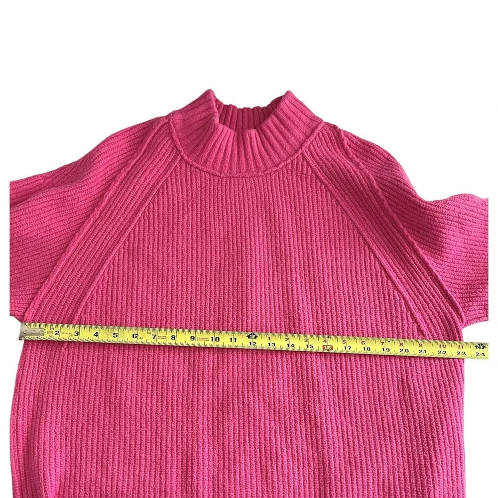 Free People Sunbeam Knit Oversized Mockneck Sweater Fuchsia Pink‎ Sz M Chunky